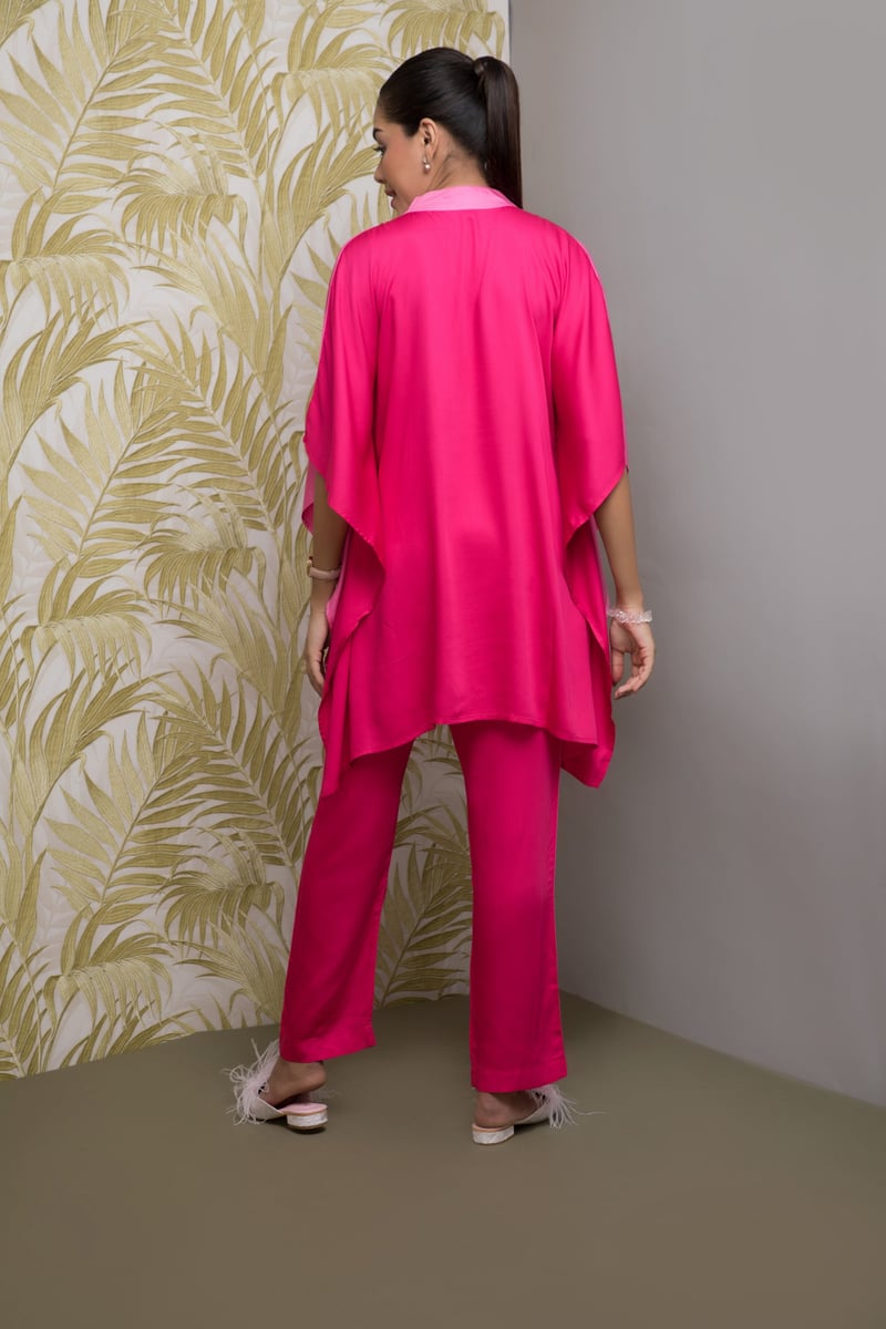 Pink Colorblocked Kaftan Top and Straight Pants Co-ord Set