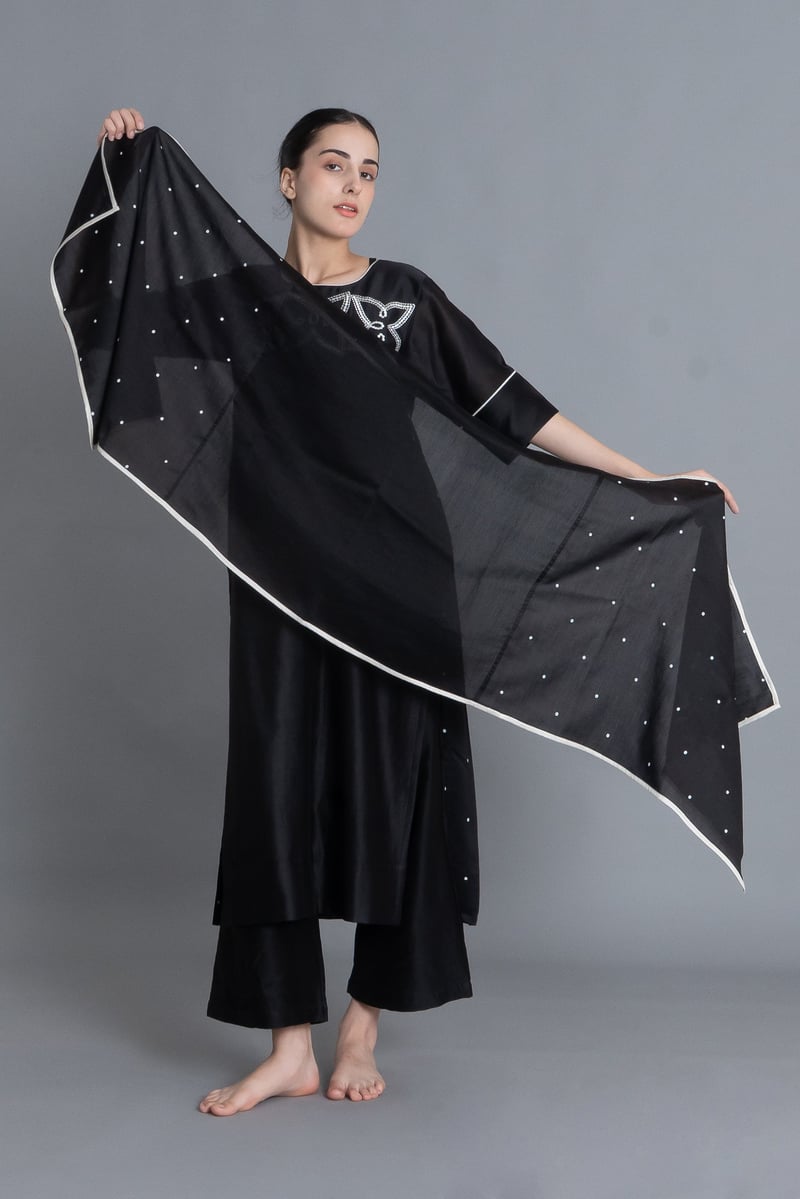 Black Floral Embroidered Dress Co-ord with Scraff