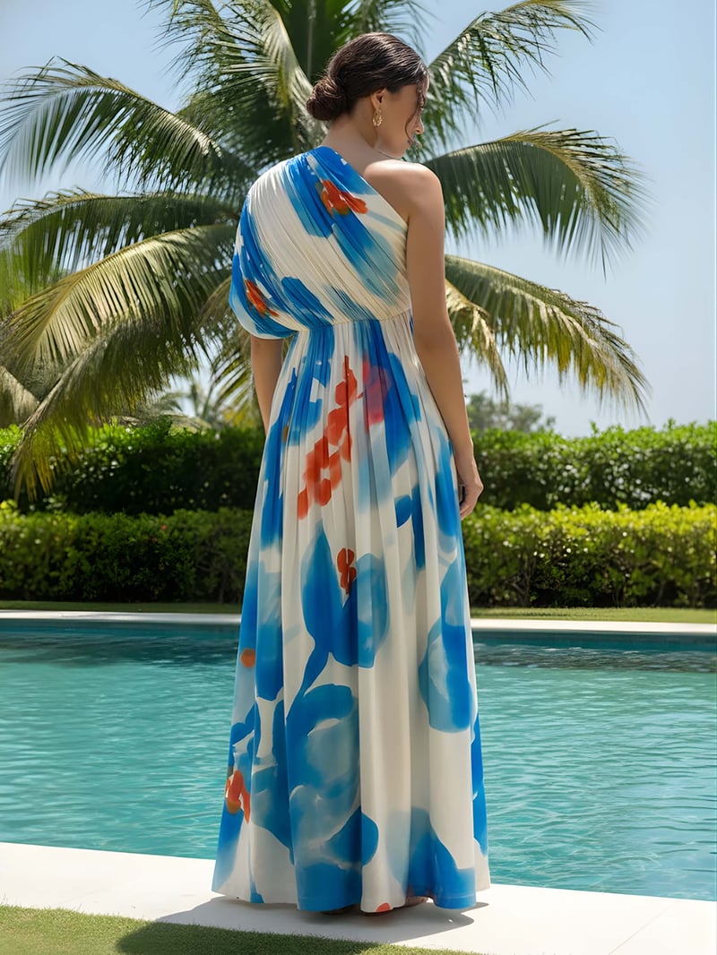 Skyla Printed One Shoulder Maxi Dress