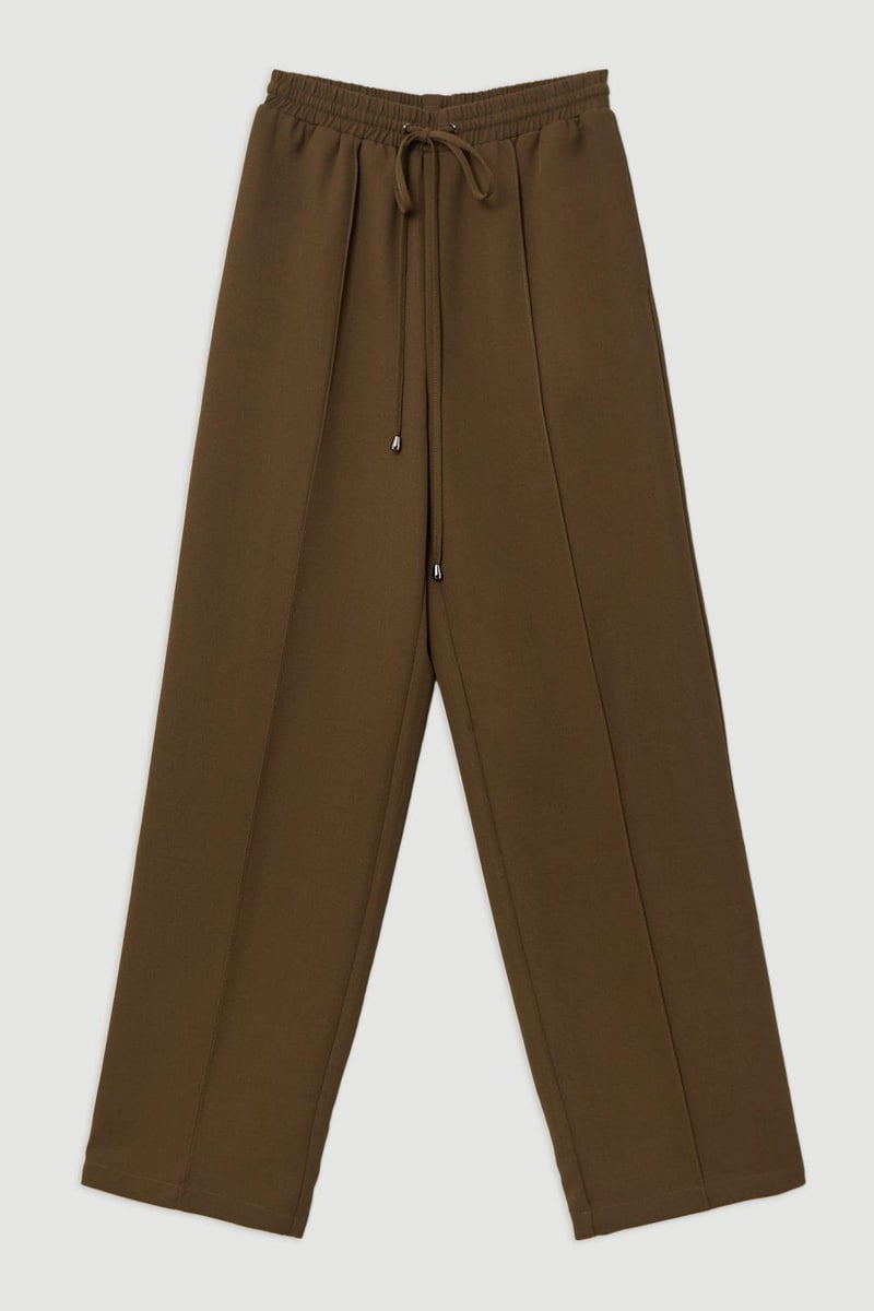 Khaki Wide-Leg High-Rise Tie-Up Trousers