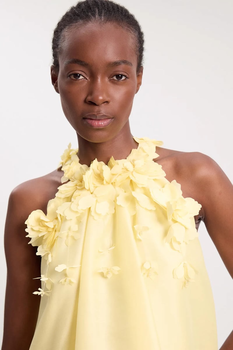 Floral Applique Woven Halter Woven Blouse