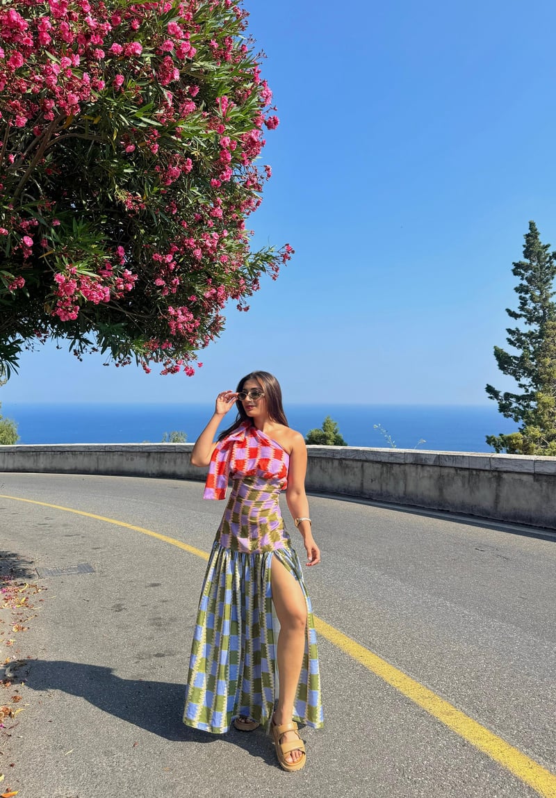 Multicolor One-Shoulder Printed Maxi Dress with Slit