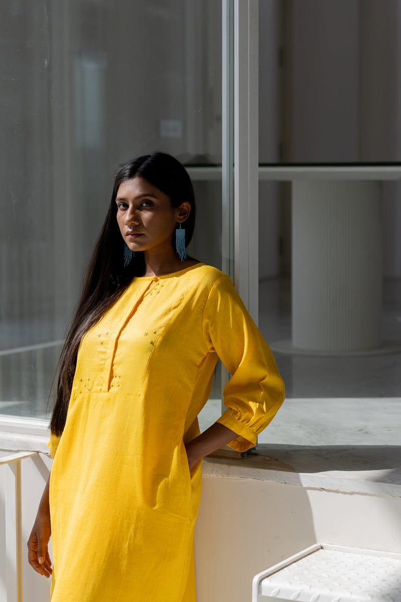 Sunflower Yellow Straight Kurta Set with Sequin Embroidery