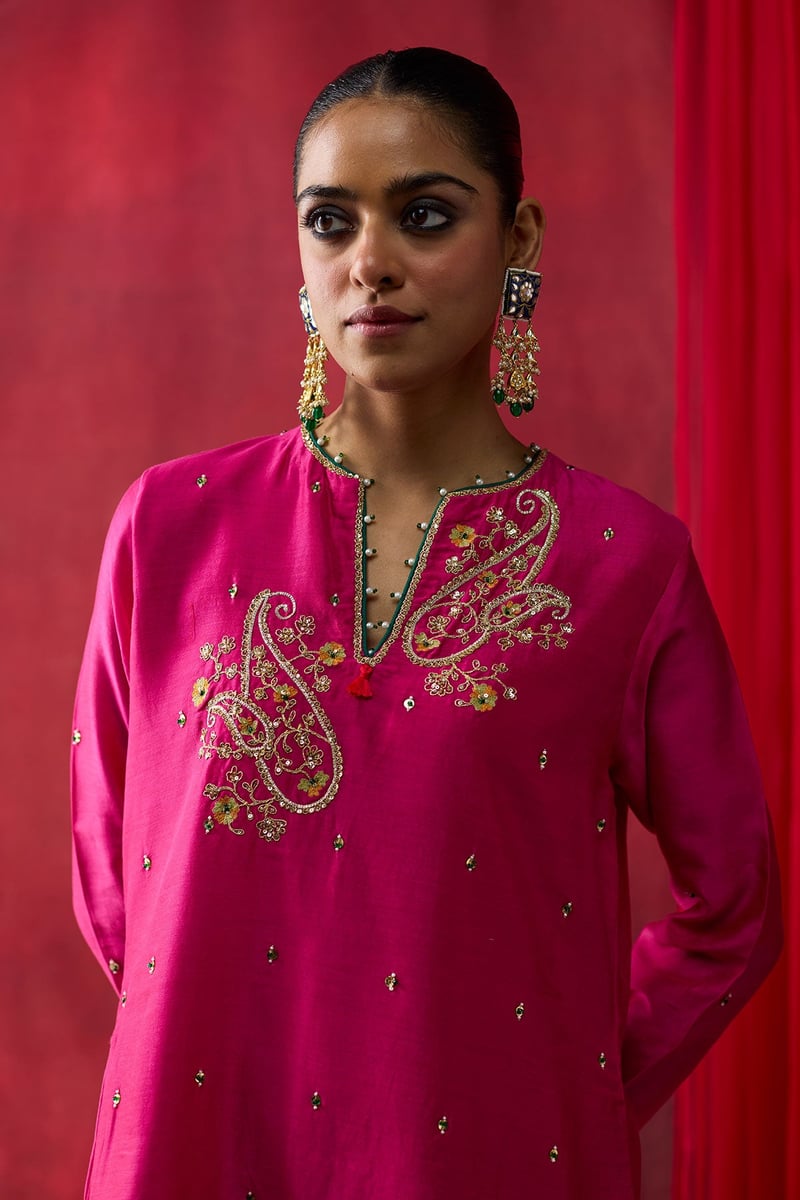Pink Embroidered Co-ord Set with Cowl Pants