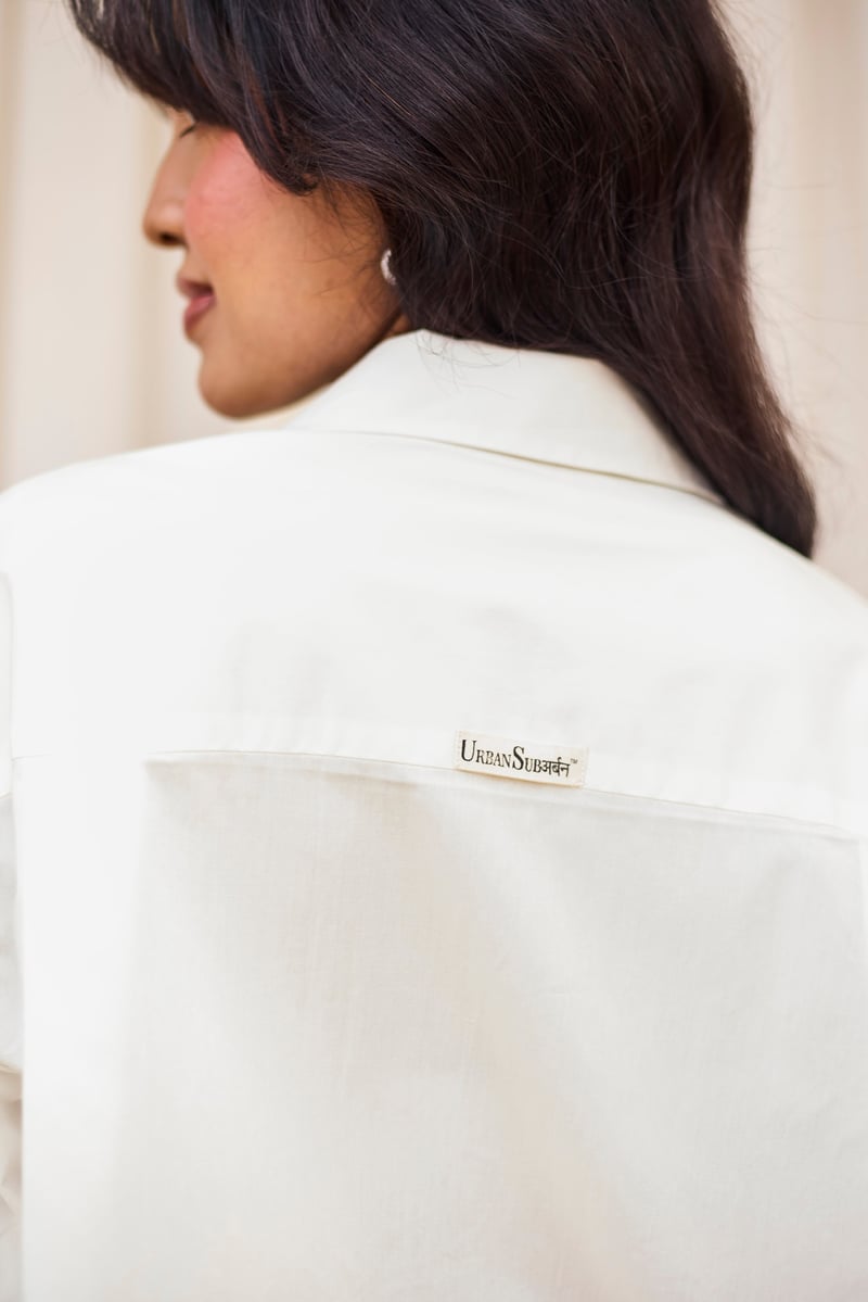 White Embellished Shirt with Side Tape Detail