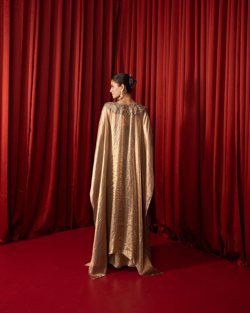 Champagne Gold Shimmer Tissue Co-ord Set with Cape