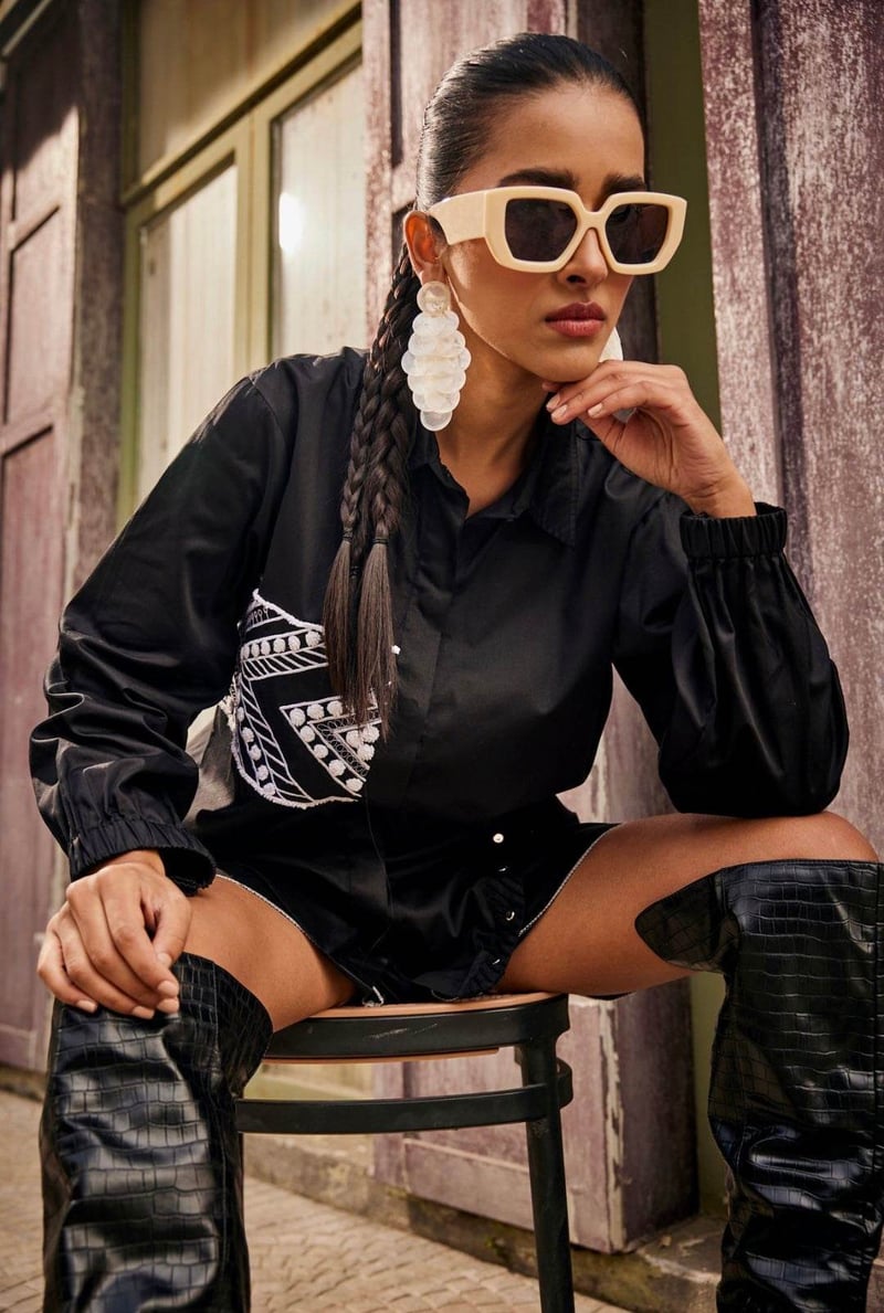 Black Triangle Geometric Embroidered Co-ord Set