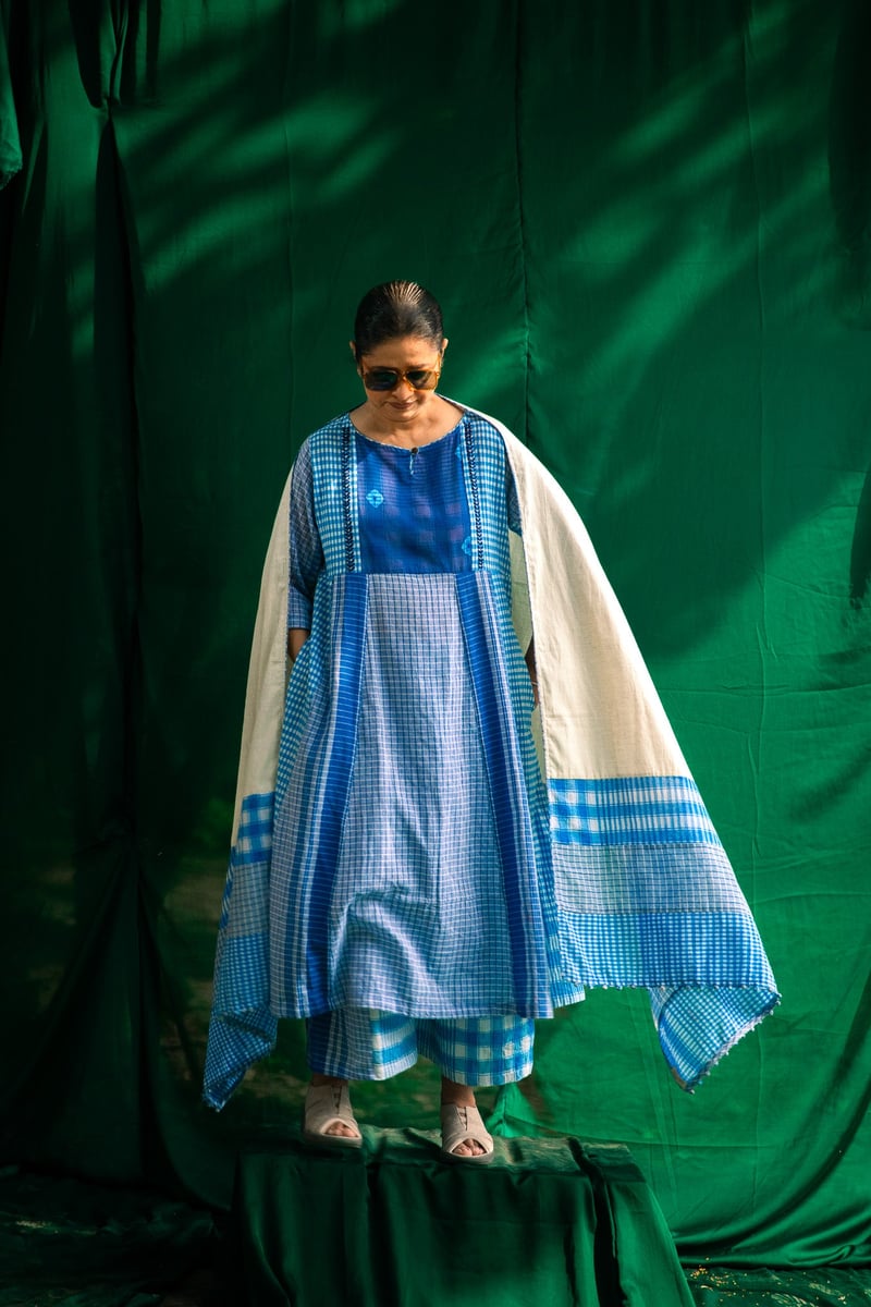 Blue Side Panelled Embroidered Dress
