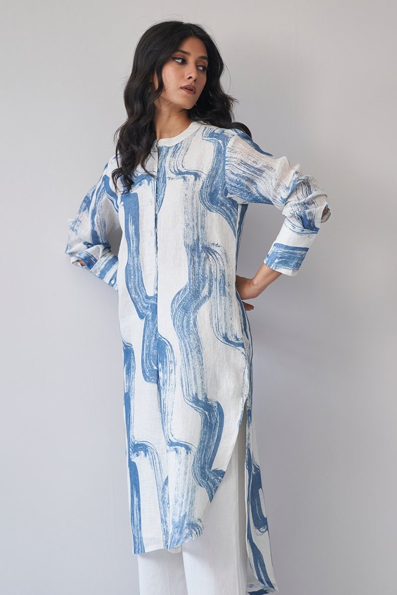 Marshmallow And Blue Linen Co-Ord Set