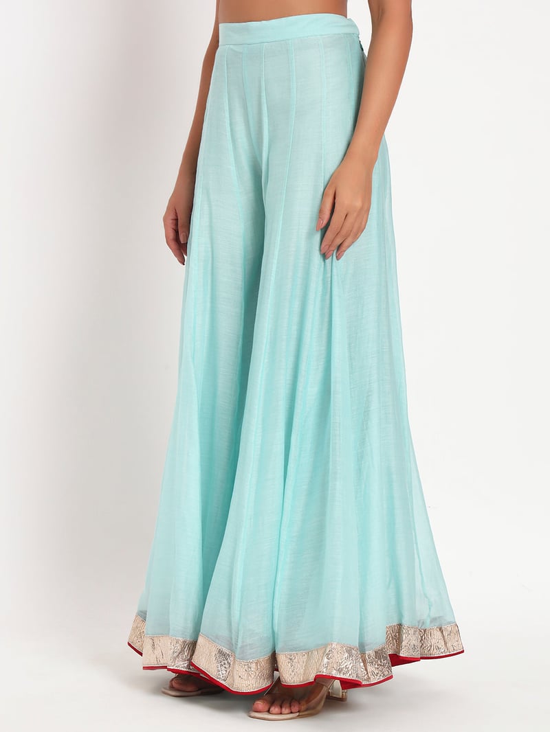 Aqua Mal Chanderi Embroidered Kurta Sharara Set