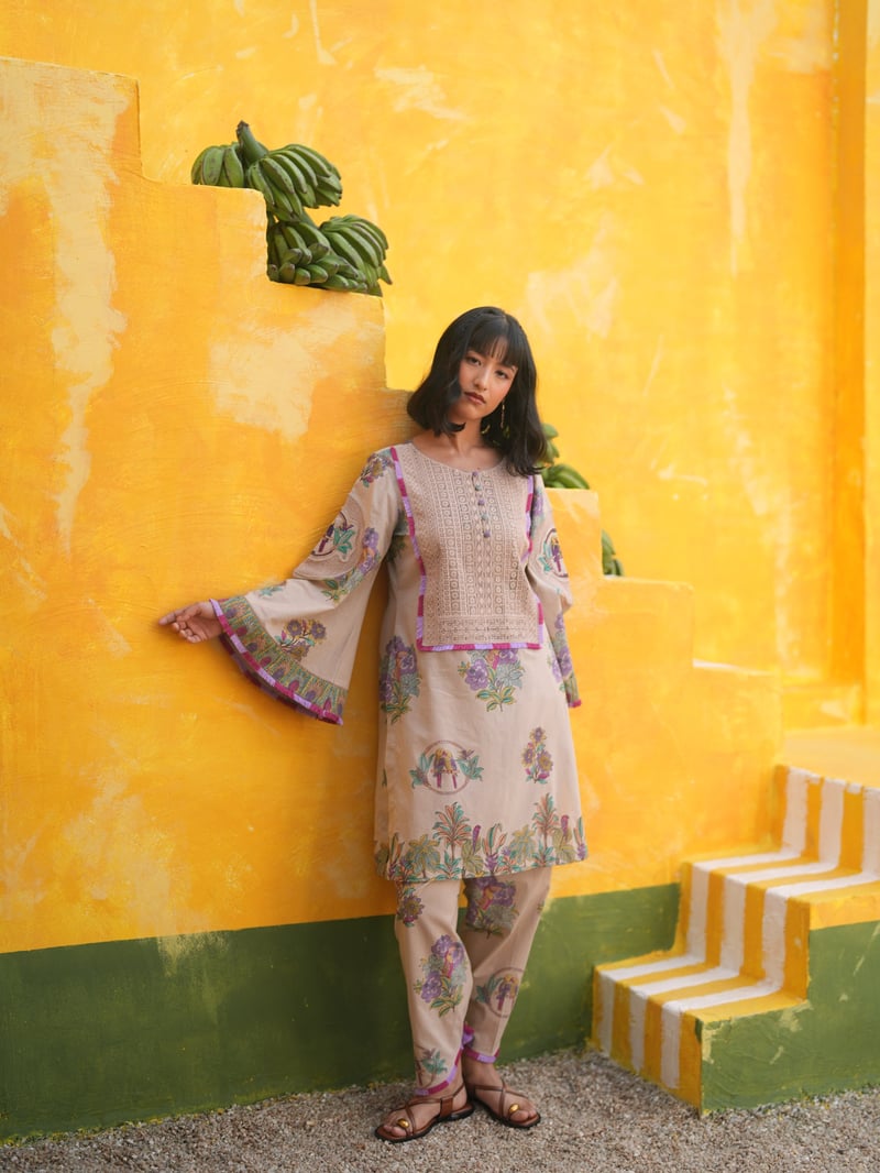 Dusty Lilac Printed Kurta and Tulip Salwar Set