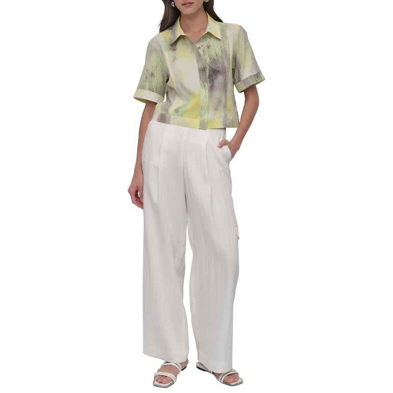 Pastel Abstract Print Boxy Short Sleeve Button-Up Shirt