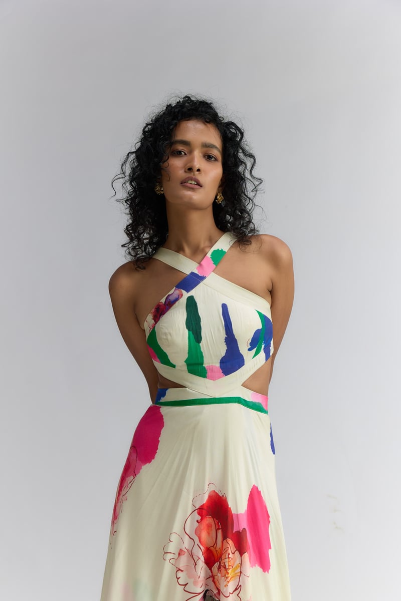 Colour Splash Blosson Printed  Dress