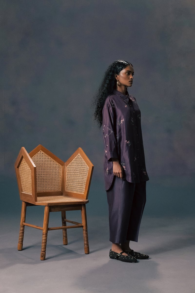 Print Drop Shoulder Shirt In Silk With Pants
