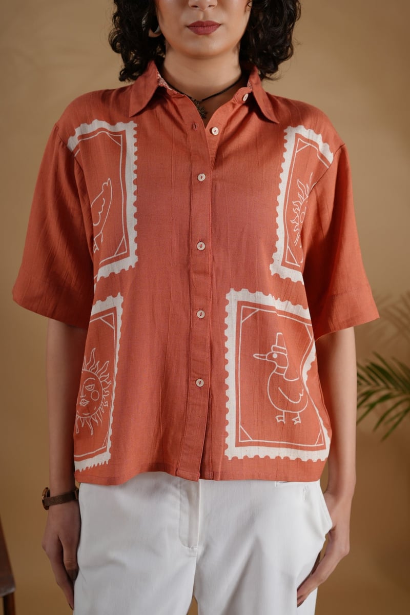 Rust Placement Printed Boxy Shirt