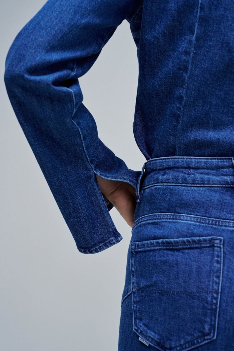Blue Denim Tonal Floral Button-Down Shirt