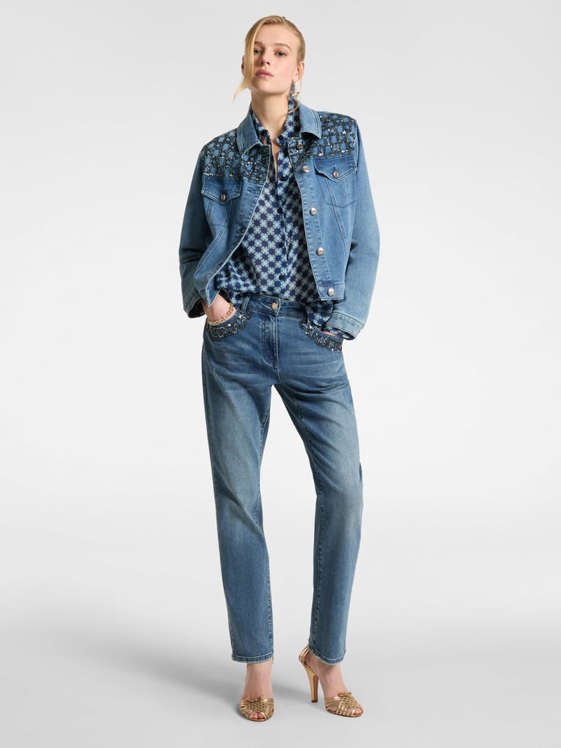 Ultramarine Blue Embellished Yoke Denim Jacket