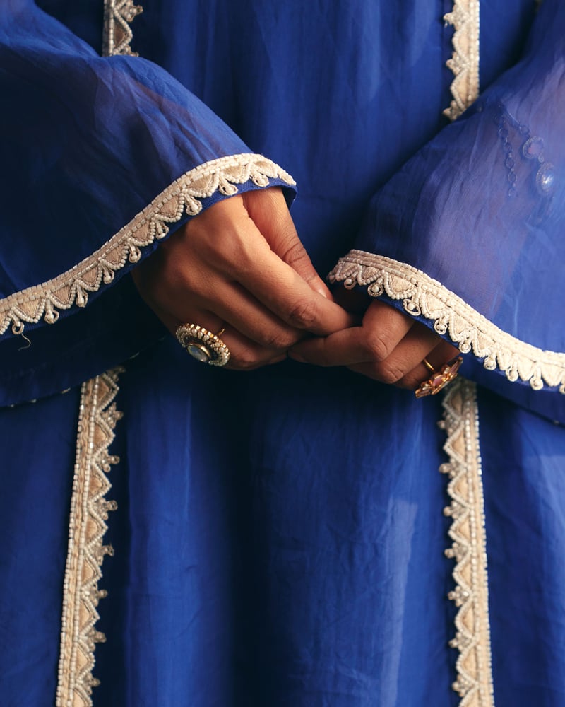 Cobalt Blue Embroidered Peplum Kurta Sharara Set