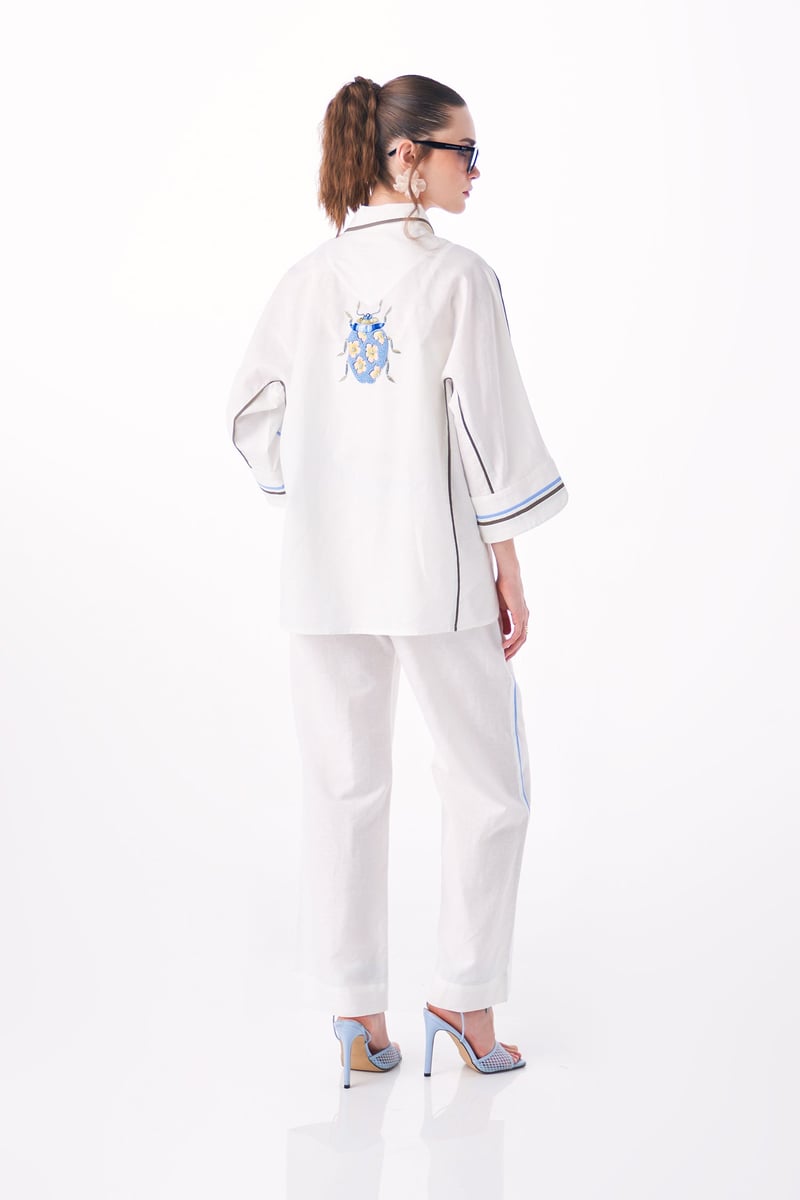 White Cotton-Linen Shirt and Pant Co-ord Set