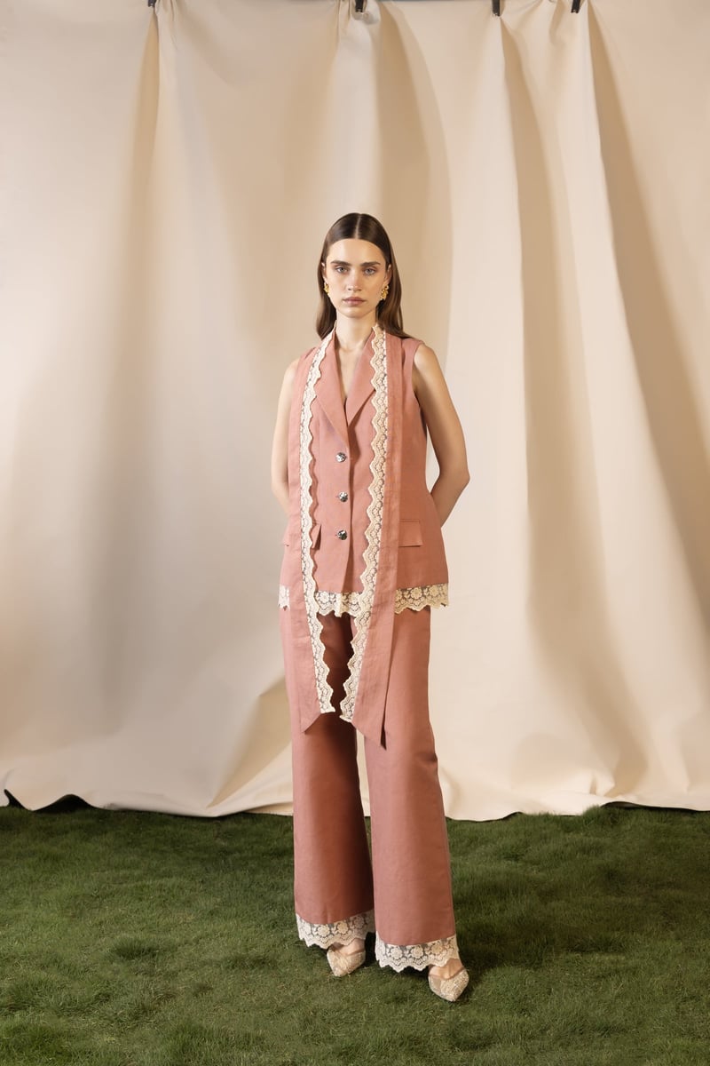 Dusty Rose Waistcoat and Flared Trouser Co-ord Set