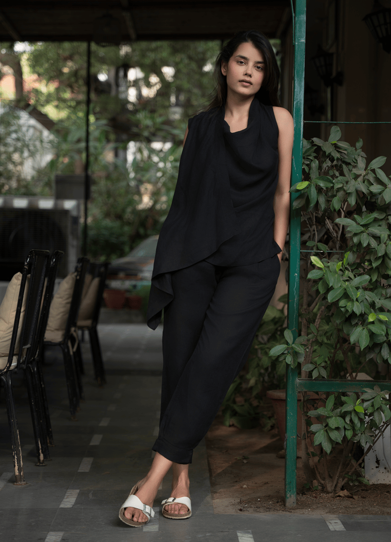 Black Cowl Neck Wrap Top and Pants Co-ord Set — The Good Rebel