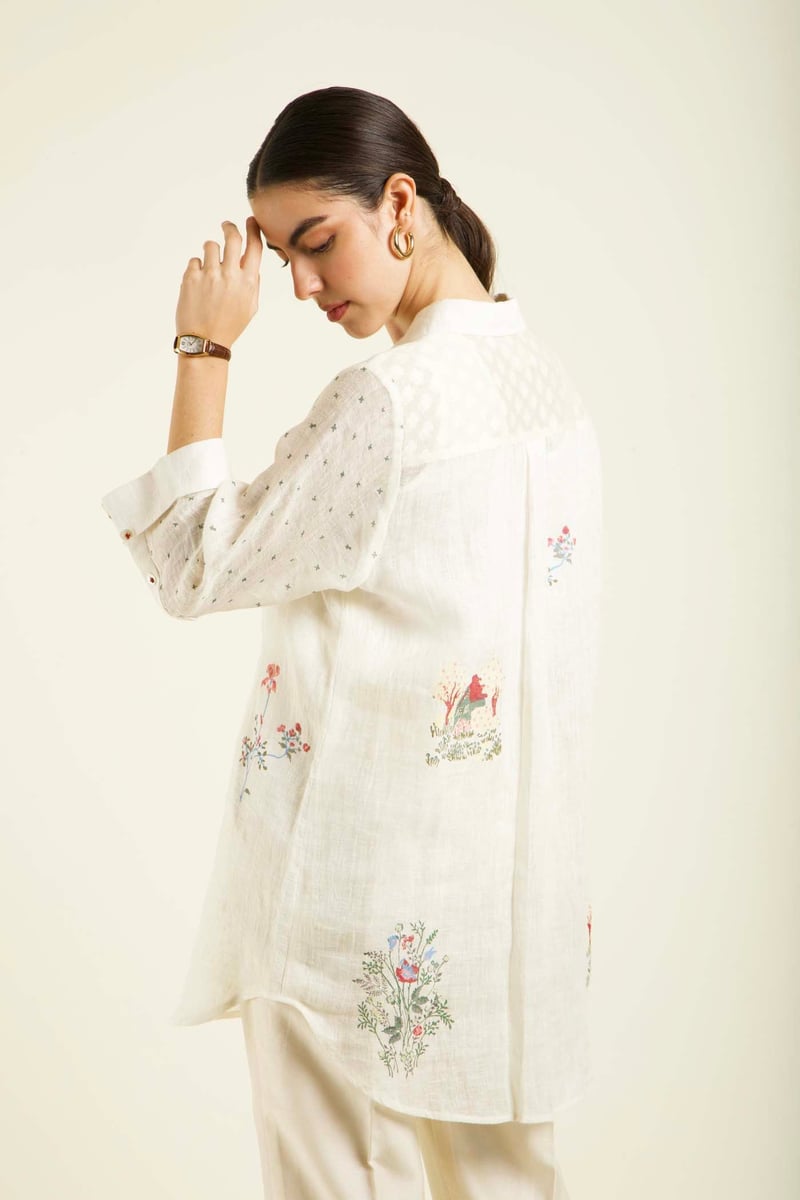 Ivory Block Print Shirt and Straight Pant Co-ord Set