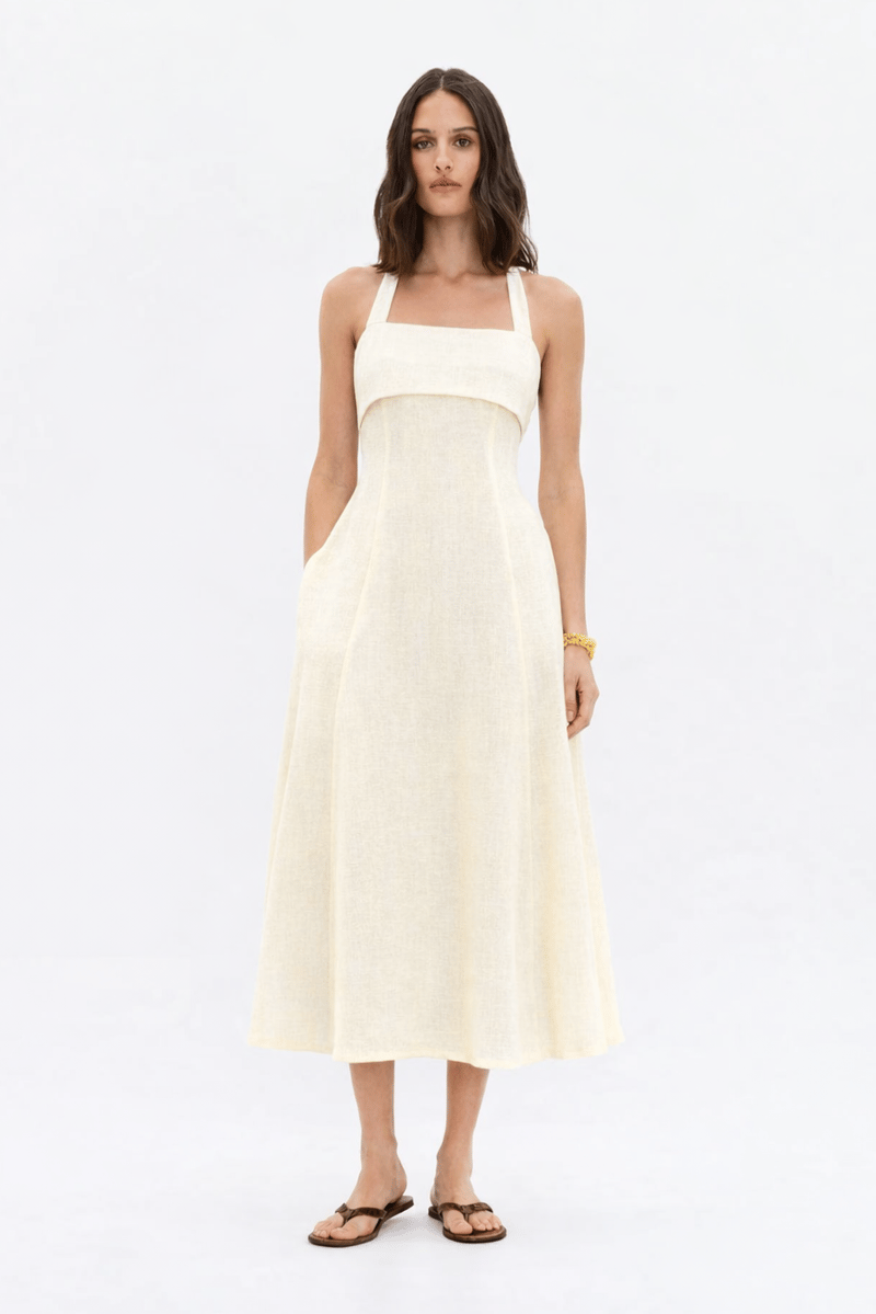 Noa Buttercream Linen Dress — MOMENT BOMBAY