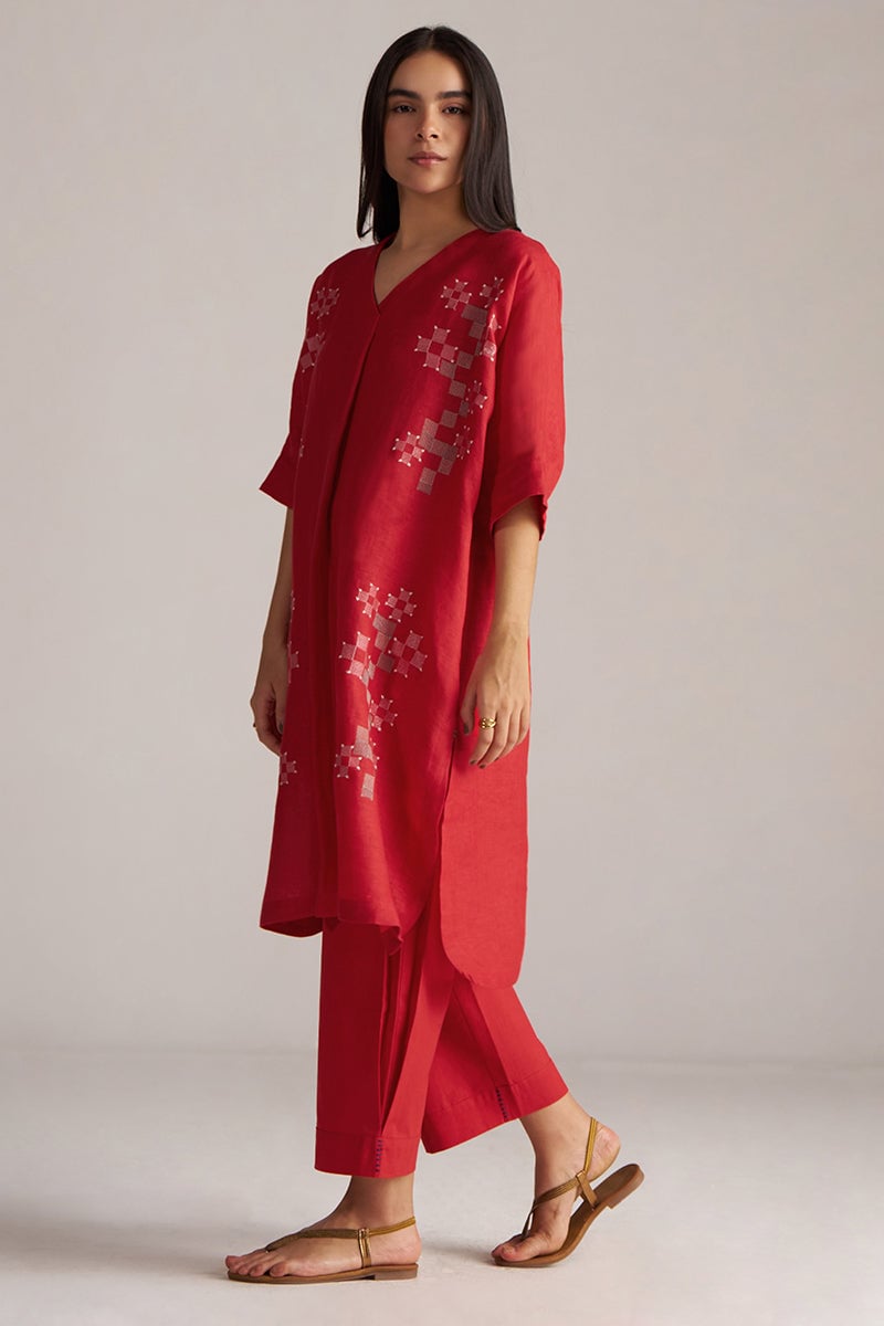 High Risk Red Linen Kurta and Wide-Leg Pants Co-ord Set