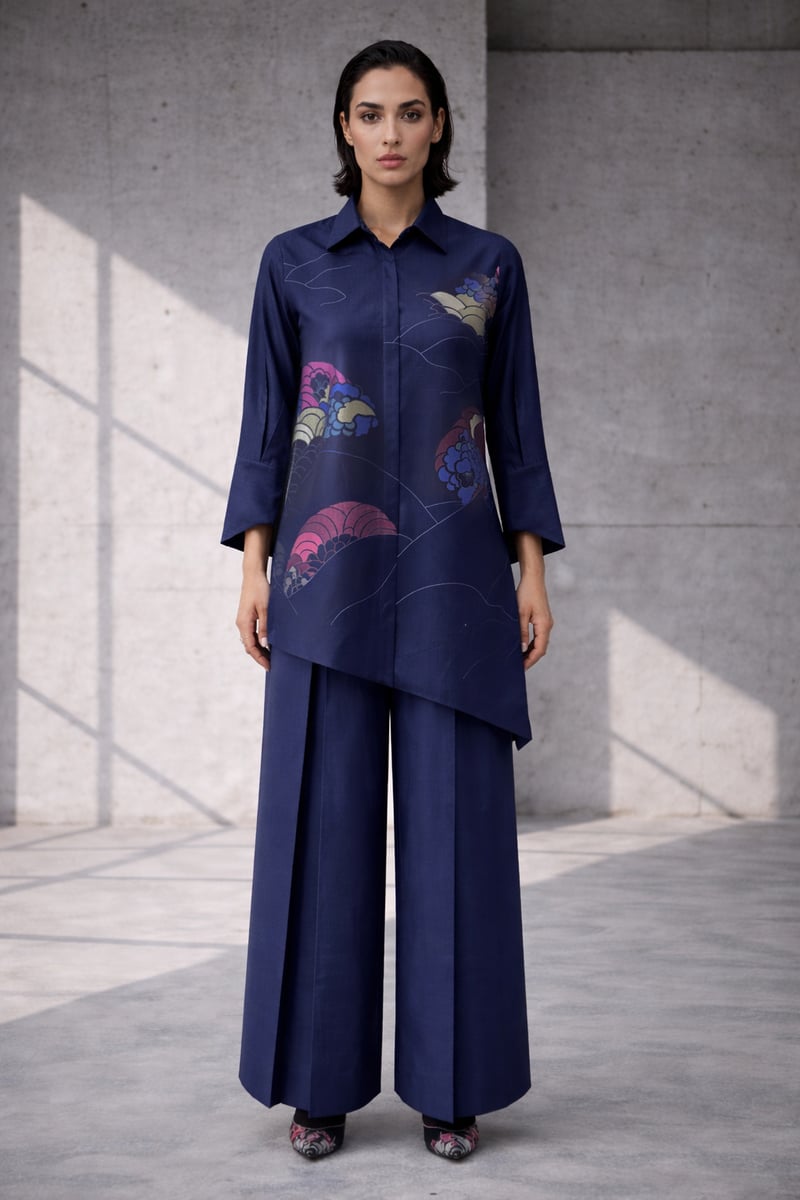 Mizu Navy Asymmetrical Co-ord Set — OJA