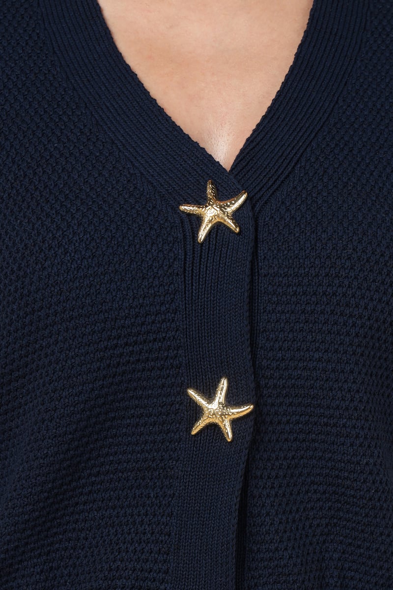 Navy V-Neck Starfish Button Knit Cardigan