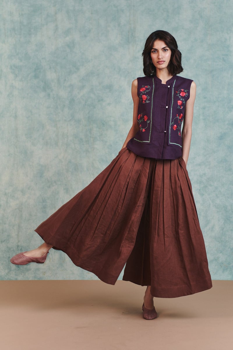 Linen Multi-Pleated Pants