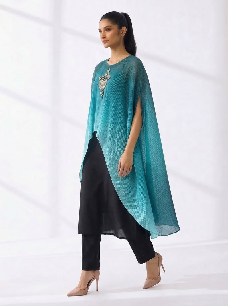 Ombre Sea Green Georgette Kaftan Co-ord Set