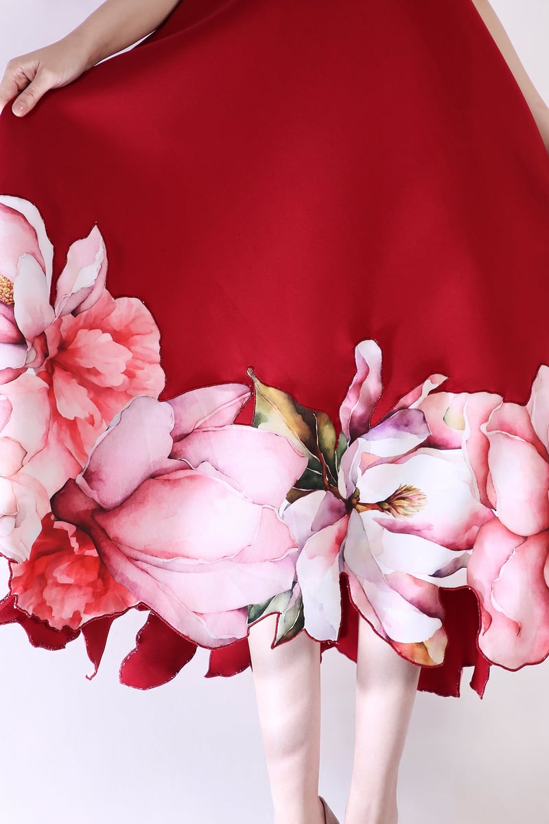 Deep Red Off-Shoulder Fit and Flare Midi Dress