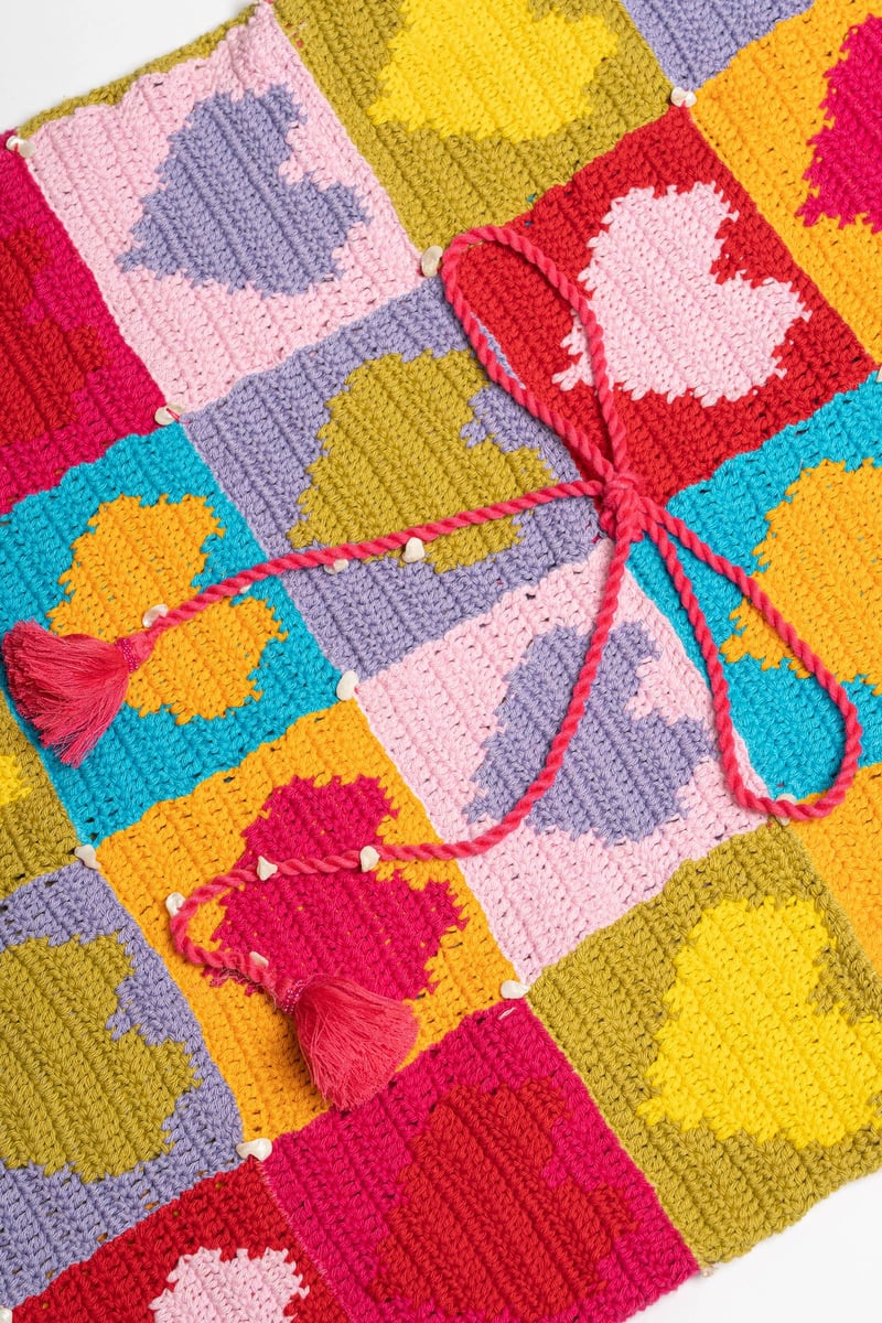 Multicolour Crochet Colorblock Heart Mini Dress with Tie-Up