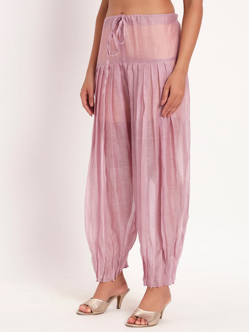 Lilac Mal Chanderi Anarkali Set with Pants and Dupatta