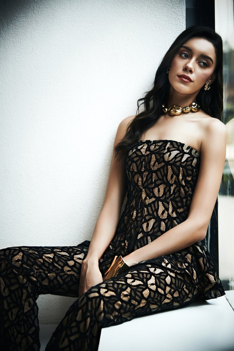 Black Cutwork Lace Bandeau Peplum Top