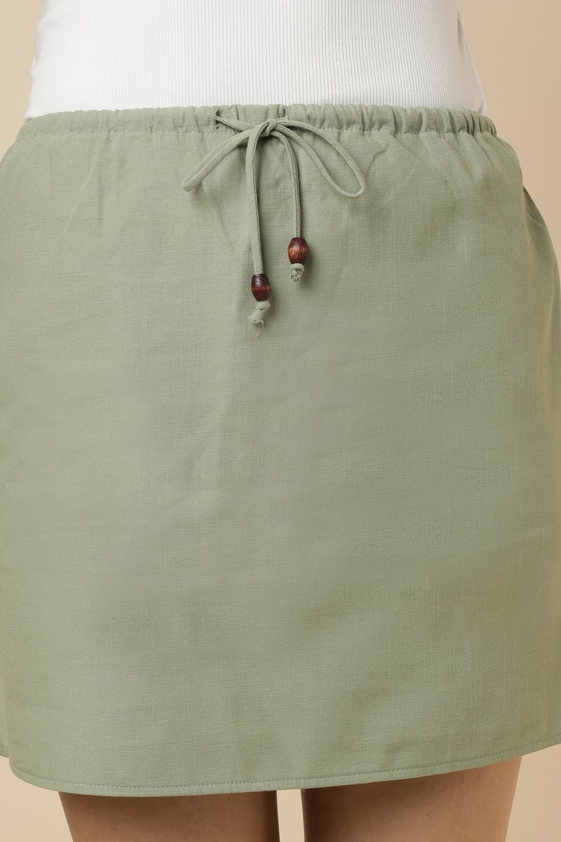 HAKI Linen Blend Drawstring Mini Skirt