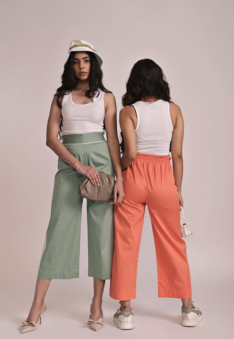 Orange Cotton Satin Shirt and Wide-Leg Pants Co-ord Set