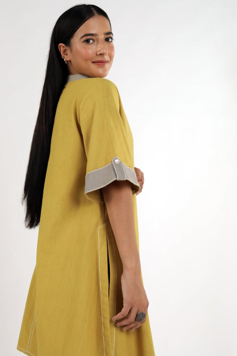 Ochre Mandarin Collar Tunic and Tapered Pants Co-ord Set
