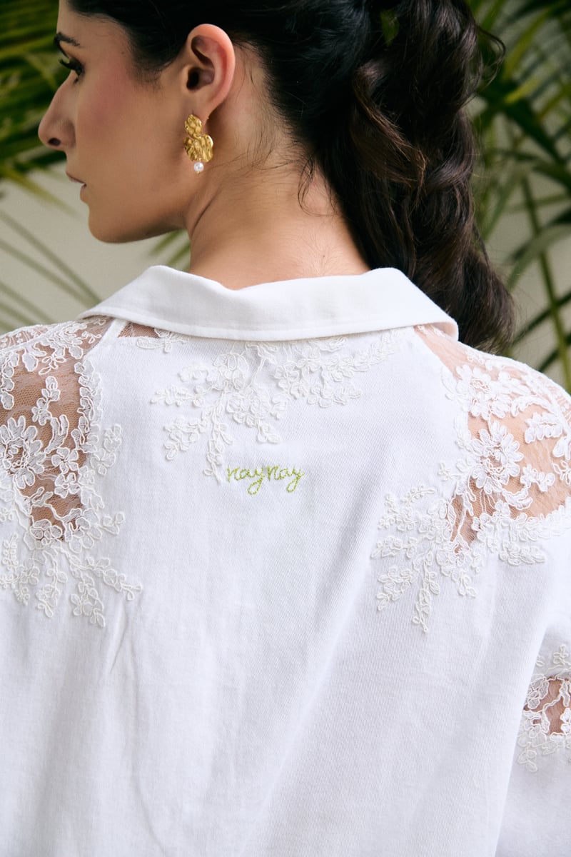 White Lace Yoke Tie-Up Co-ord Set