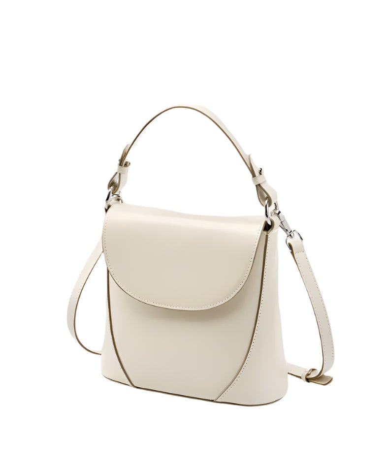 Vienna Ladies Leather Structured Bucket Bag Ivory