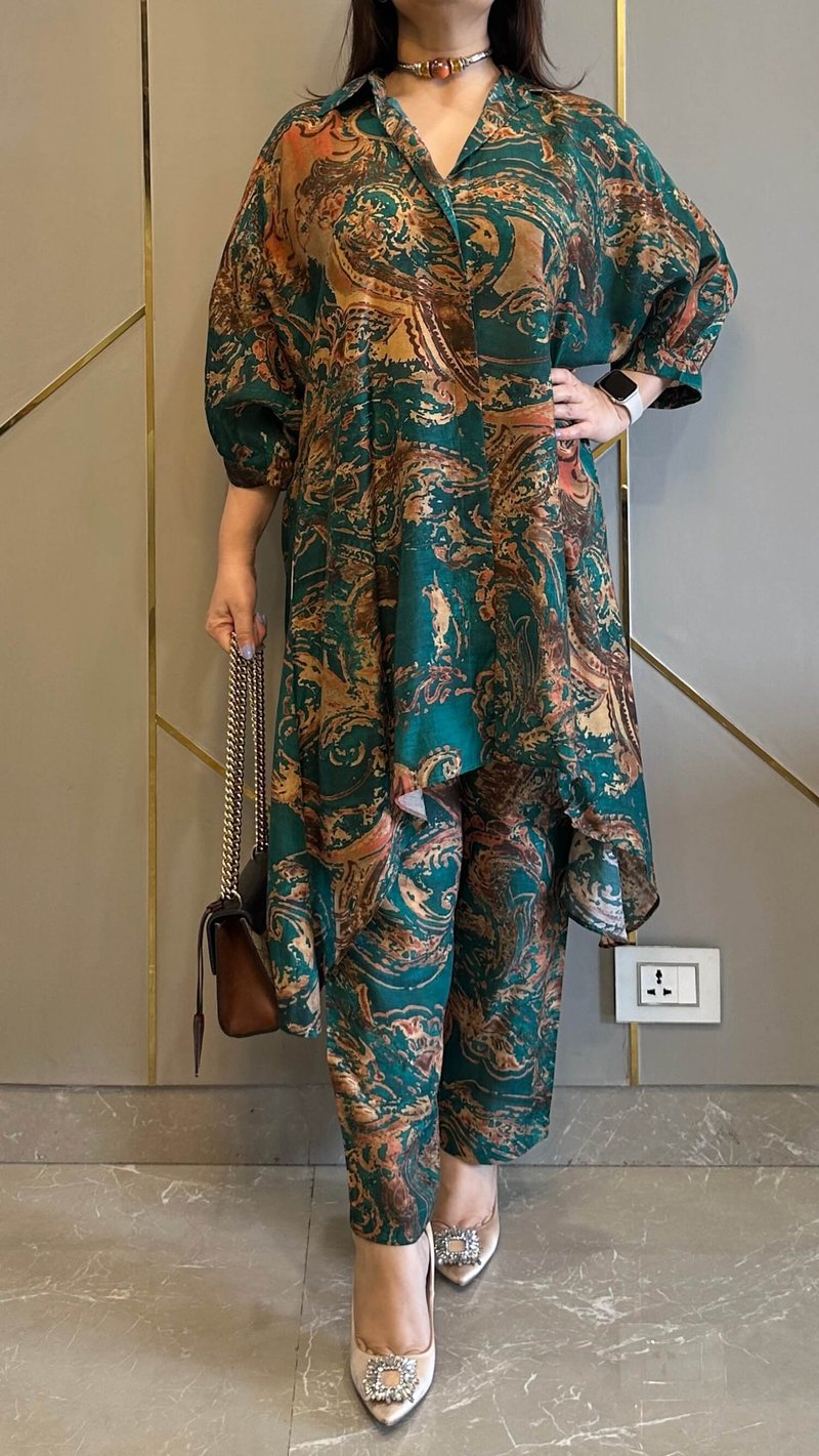 Green Abstract Printed Muslin Co-ord Set
