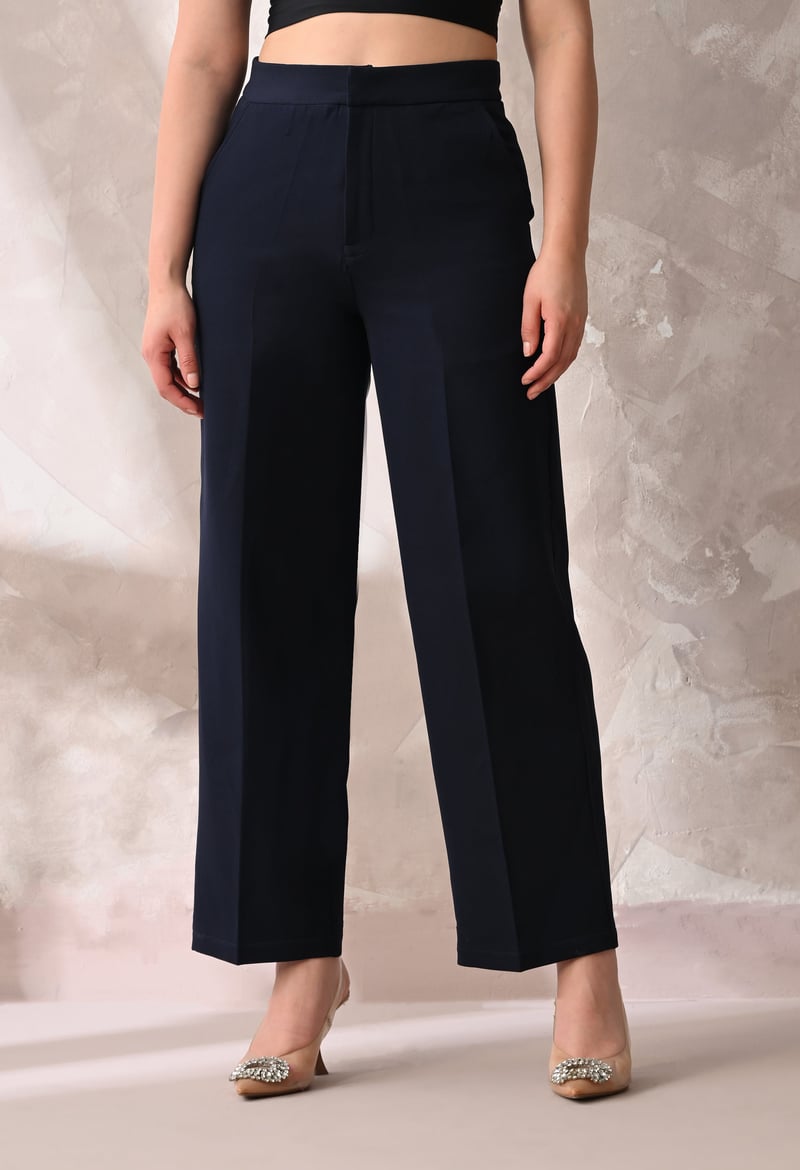 Midnight Blue High-Rise Wide-Leg Tailored Trousers