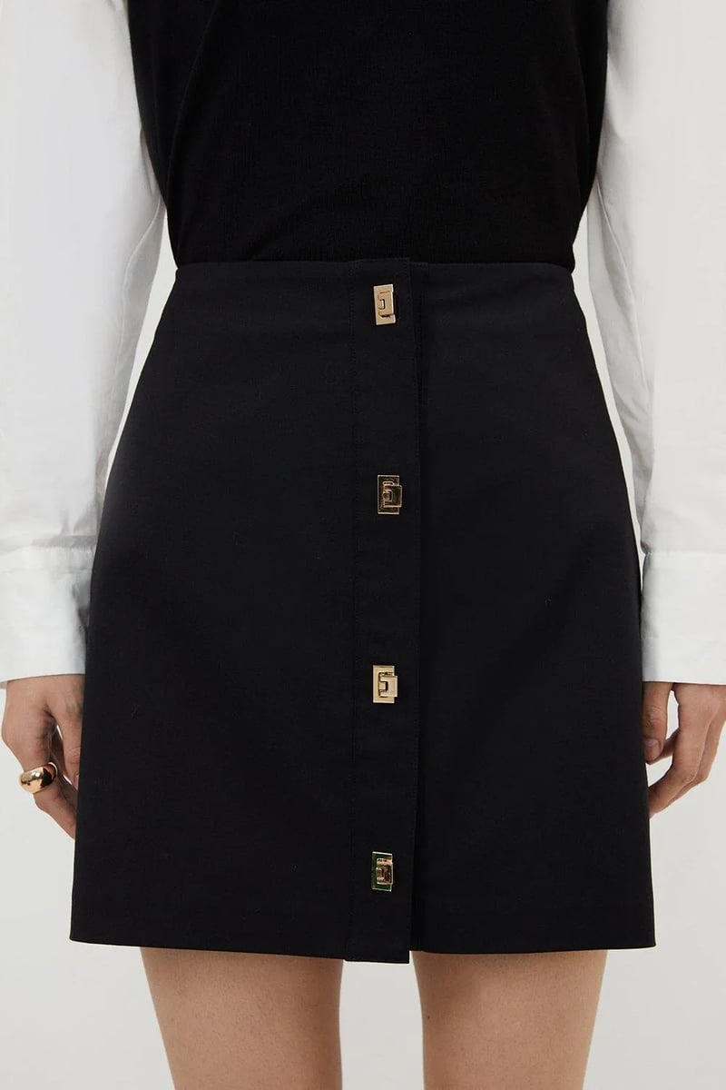 Black A-Line Mini Skirt with Hardware Front Closure
