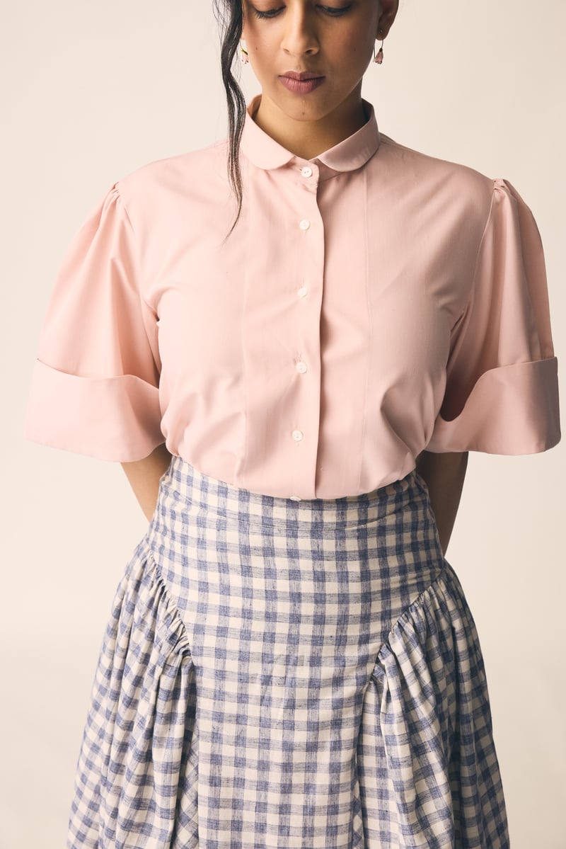 Dusky Pink Cotton Poplin Peter Pan Collar Shirt