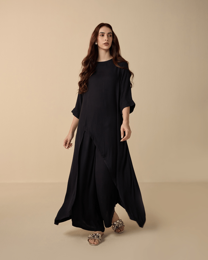 Black A-Line Tunic and Straight Pant Co-ord Set