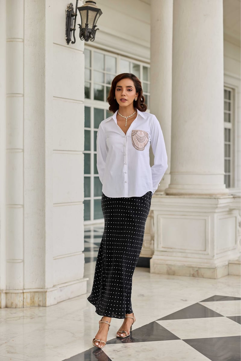 Pocketed Aura Classic White French Lace Cotton Shirt