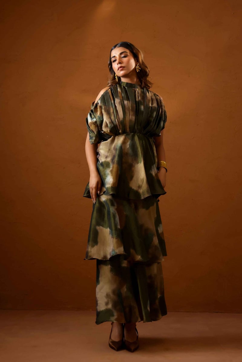 Multicolor Abstract Printed High-Neck Maxi Gown