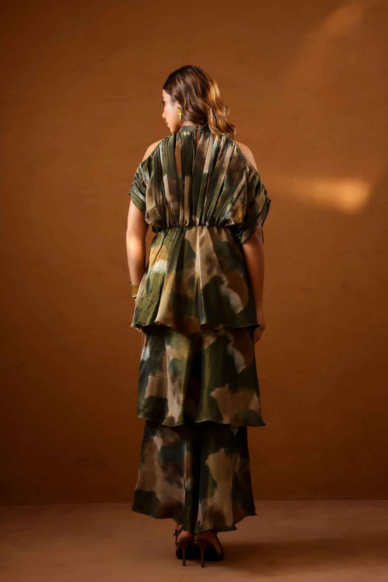 Multicolor Abstract Printed High-Neck Maxi Gown