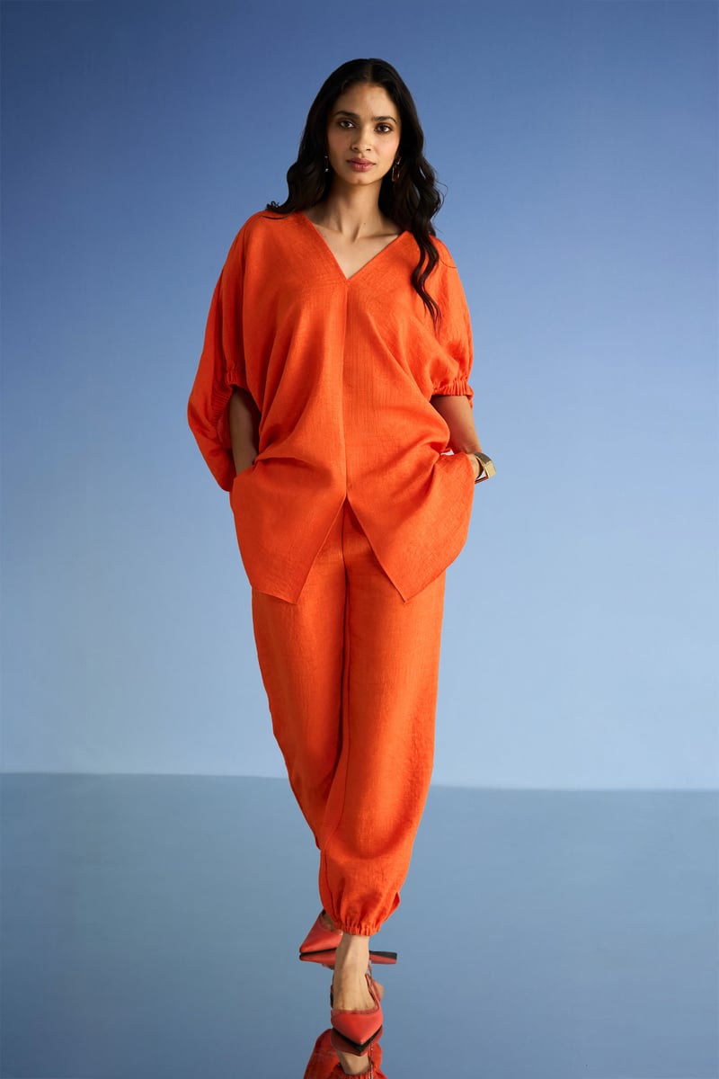 Tangerine Linen-Blend Relaxed Fit Tapered Trousers